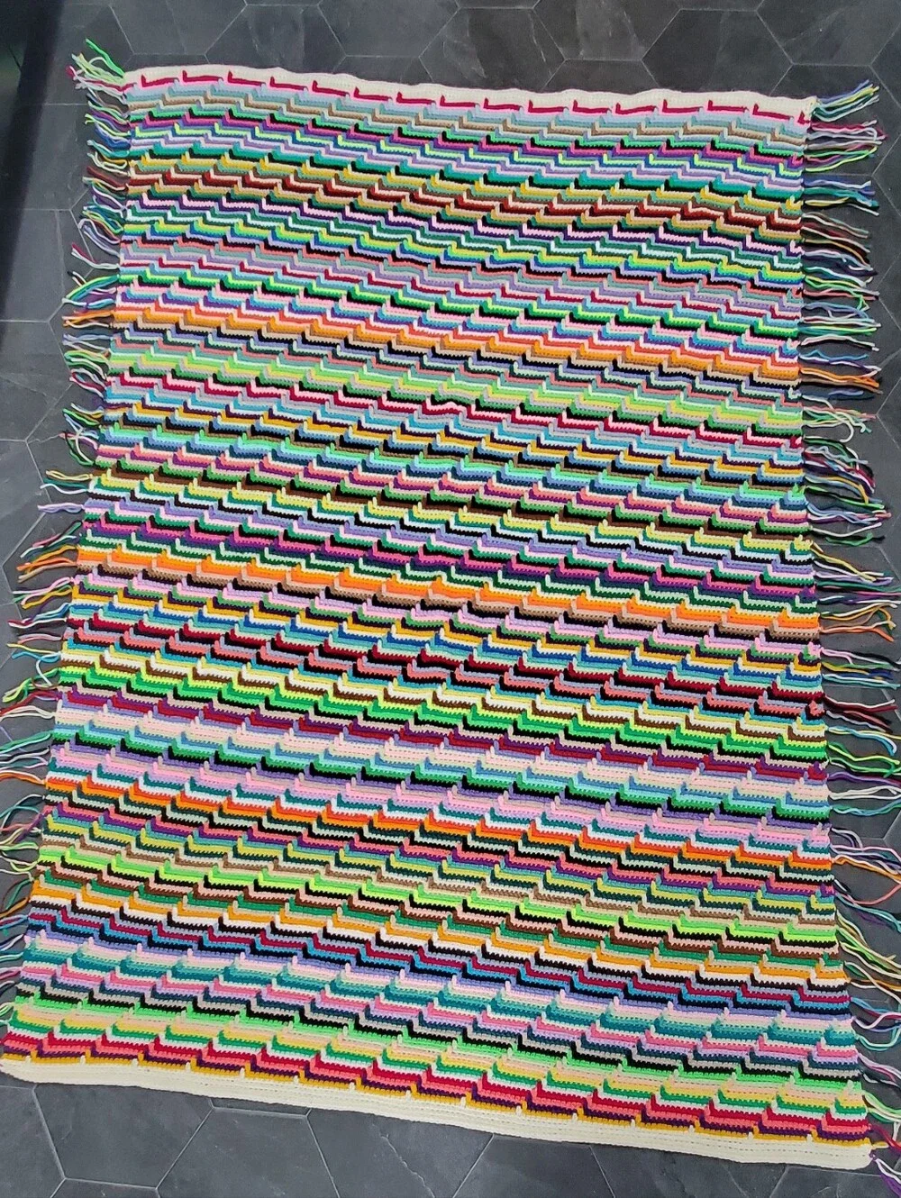 Vintage Rainbow Pride Crochet Knit Blanket 64 X 43 Inches